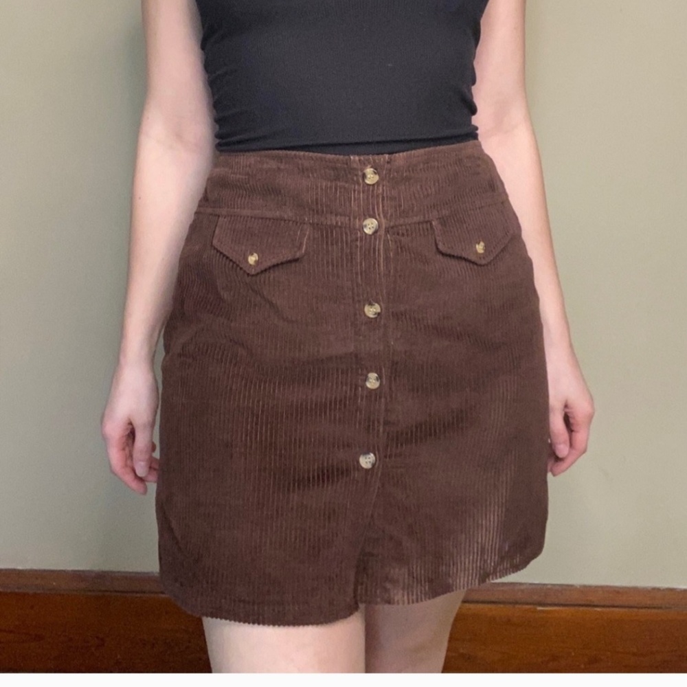 Vintage Corduroy Mini Brown Button Front Skirt Large